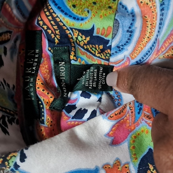 Lauren Ralph Lauren Colorful Paisley Button Down Long Sleeve Shirt Size L - Picture 8 of 9